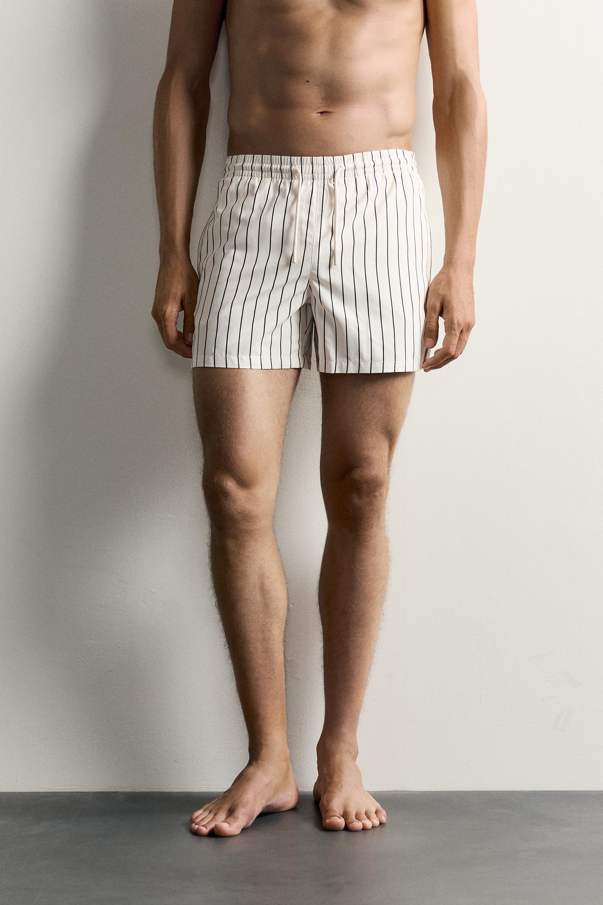 STRIPED MID-LENGTH SWIM TRUNKS